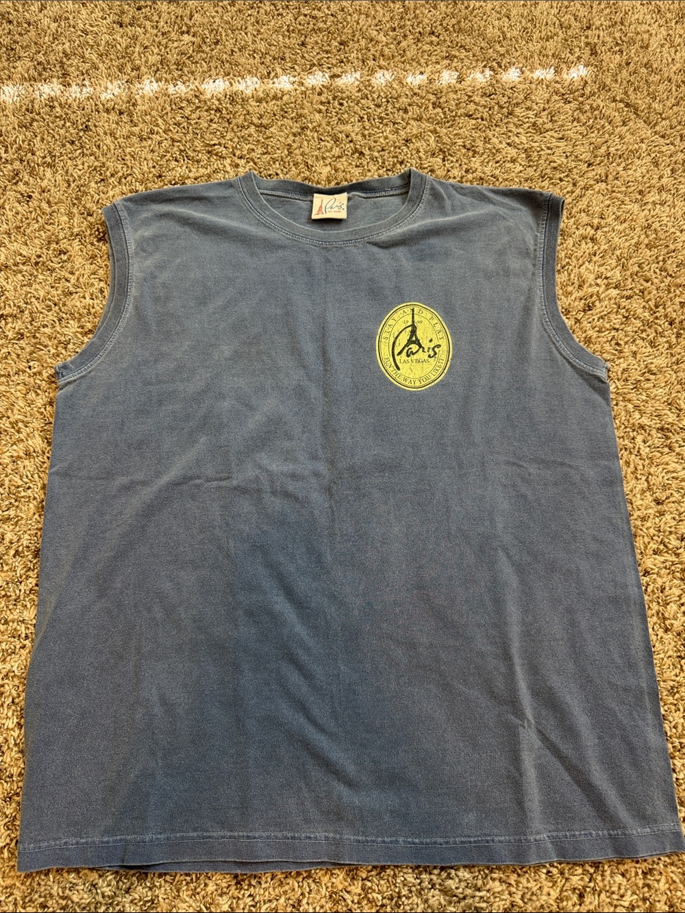 Vintage Paris Las Vegas 1999 Sleeveless Graphic Shirt Faded Blue L